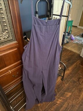 Women's Navy Wide-Leg Linen-Blend Overalls 110